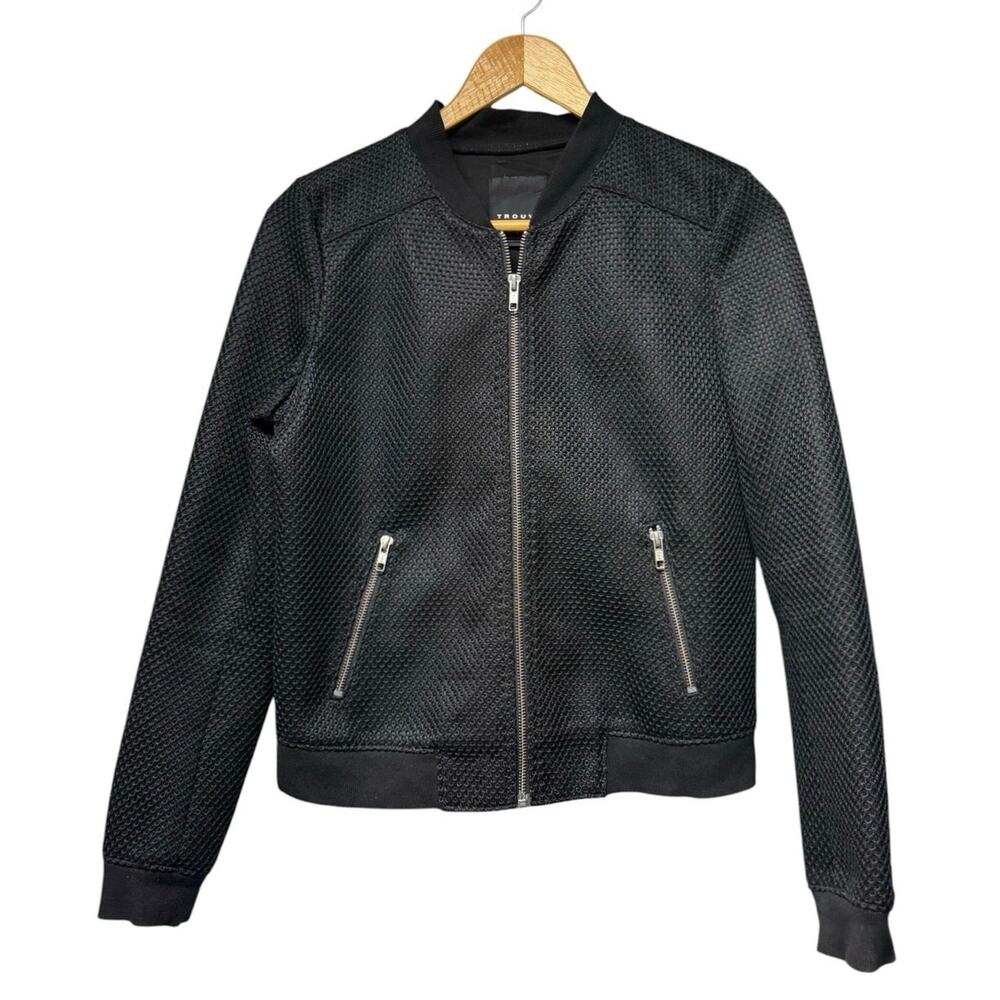 Trouvé Black Small Moto Jacket Semi Sheer Textured Mesh Biker Bomber Zip Front